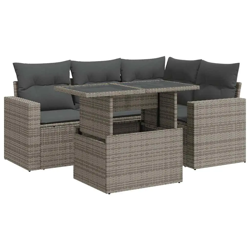 Garden Sofa Set 5 Piece Outdoor Patio Furniture Grey Poly Rattan with Cushions