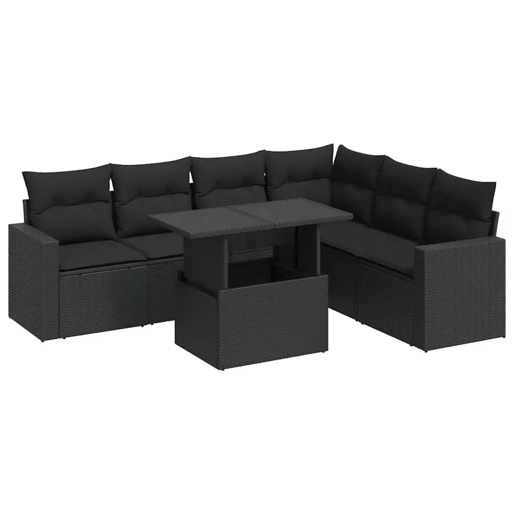 7 Piece Garden Sofa Set Black Poly Rattan Outdoor Furniture with Storage
