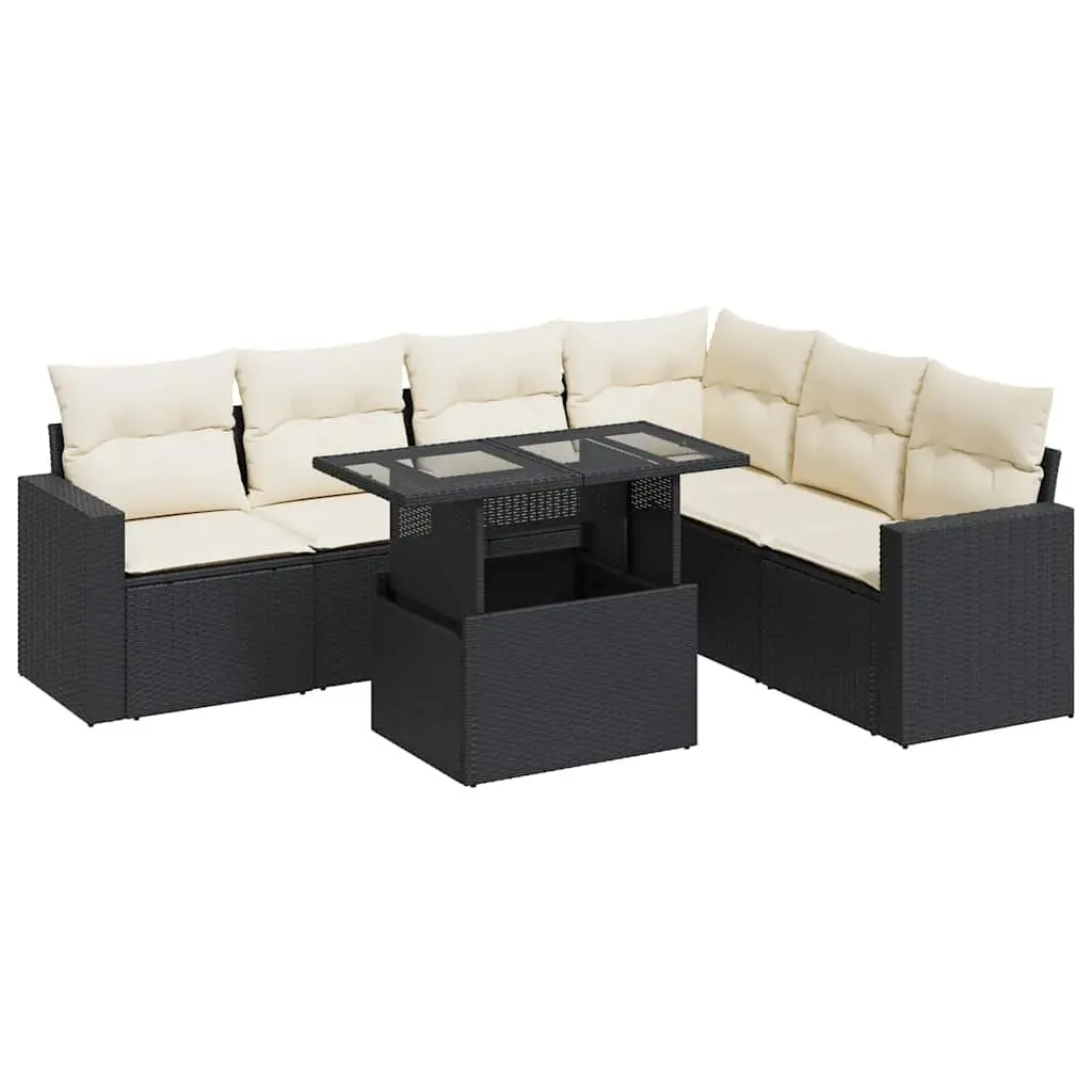 7 Piece Garden Sofa Set Outdoor Patio Black Poly Rattan Cushions Storage