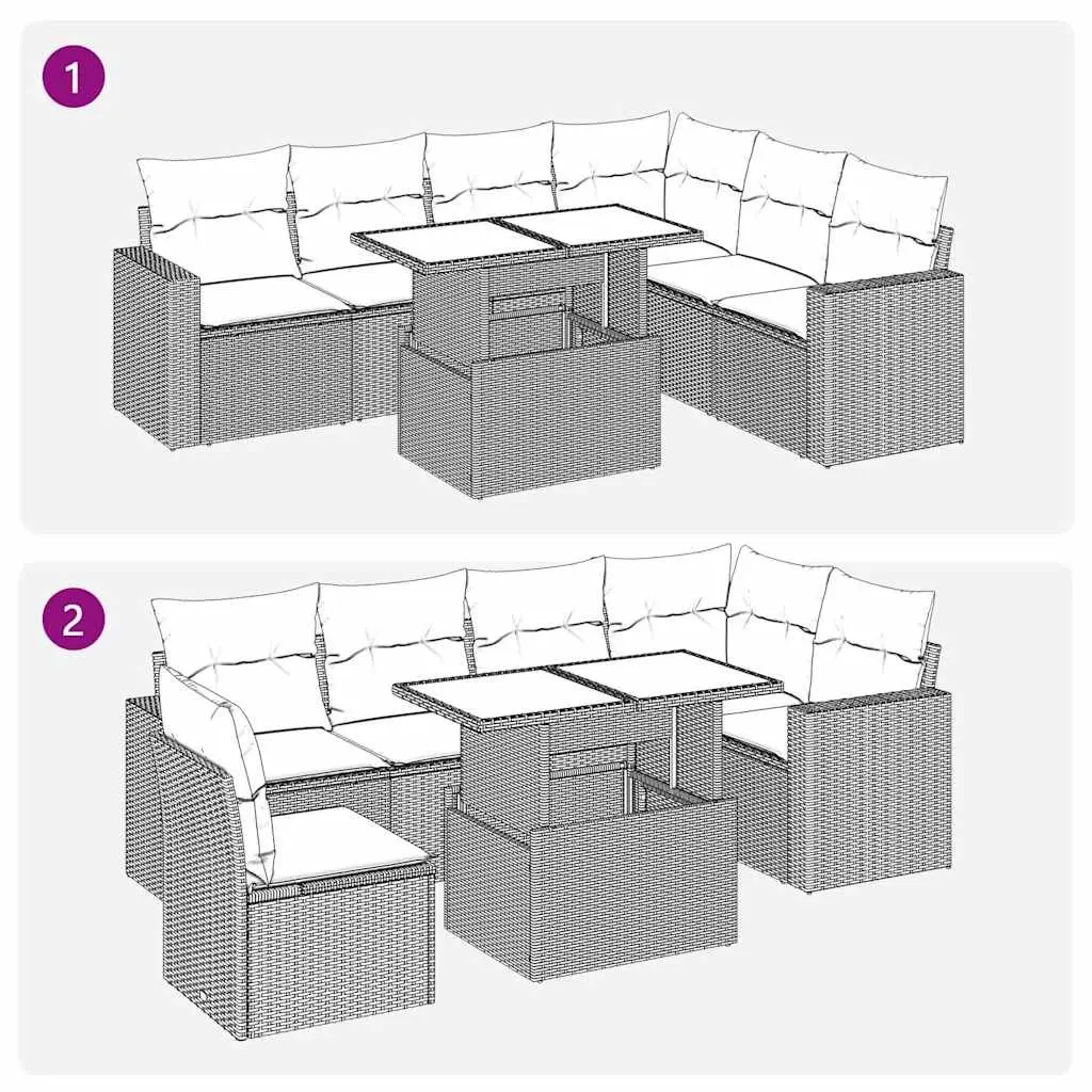 7 Piece Garden Sofa Set Outdoor Patio Black Poly Rattan Cushions Storage