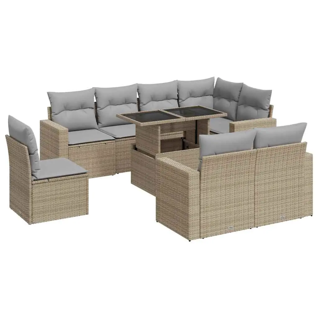 9 Piece Outdoor Sofa Set with Beige Cushions