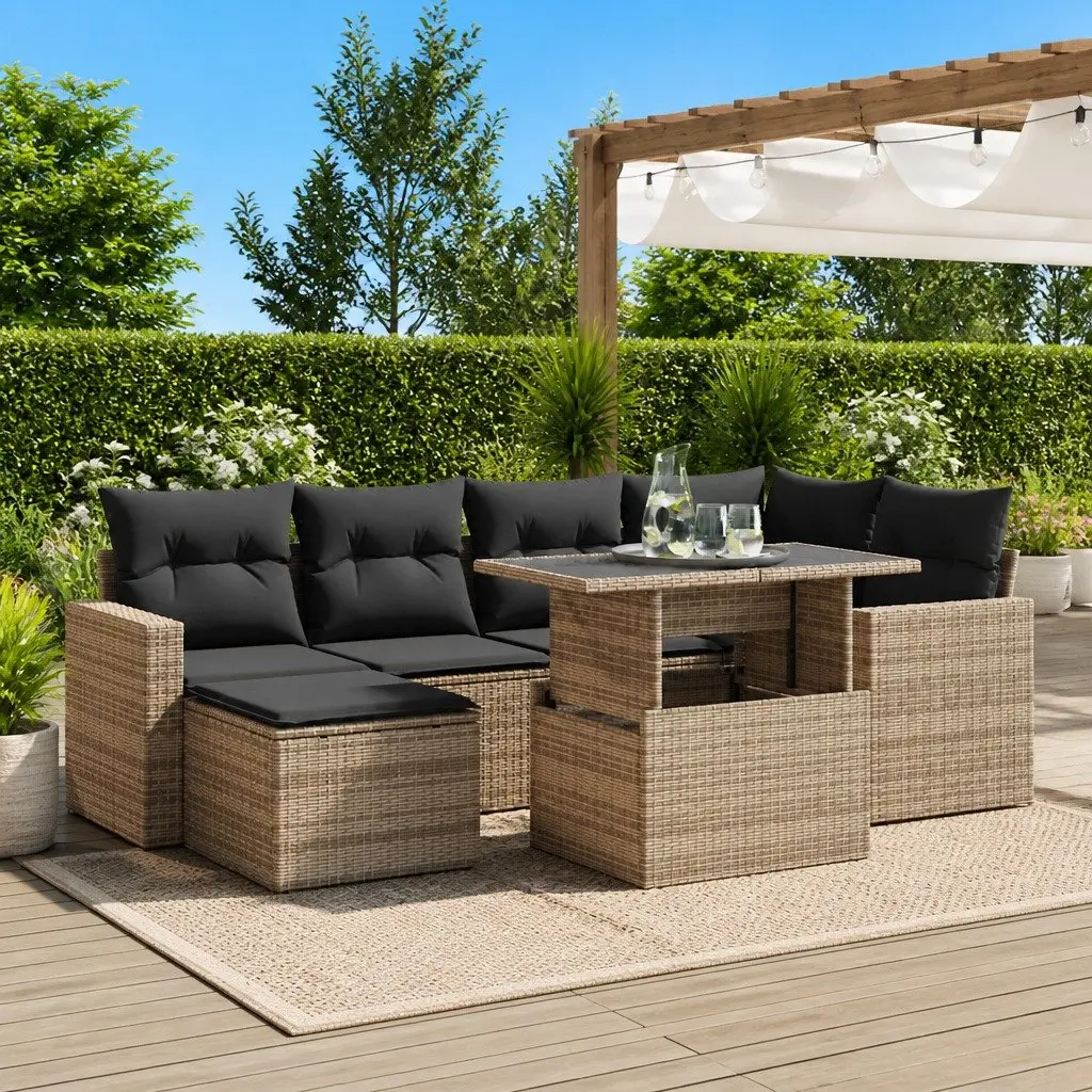 Garden Sofa Set 7 Piece Outdoor Furniture Grey Poly Rattan Patio Sectional Sofa