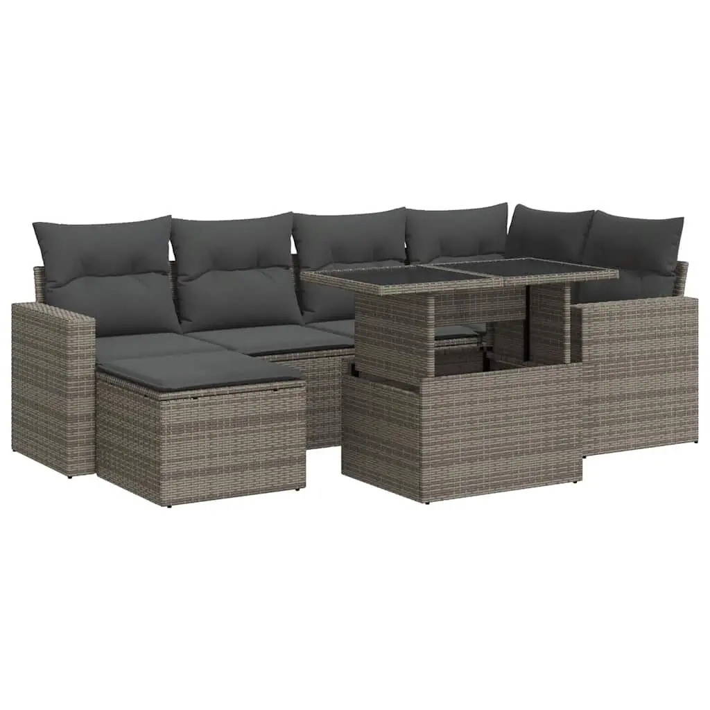 Garden Sofa Set 7 Piece Outdoor Furniture Grey Poly Rattan Patio Sectional Sofa