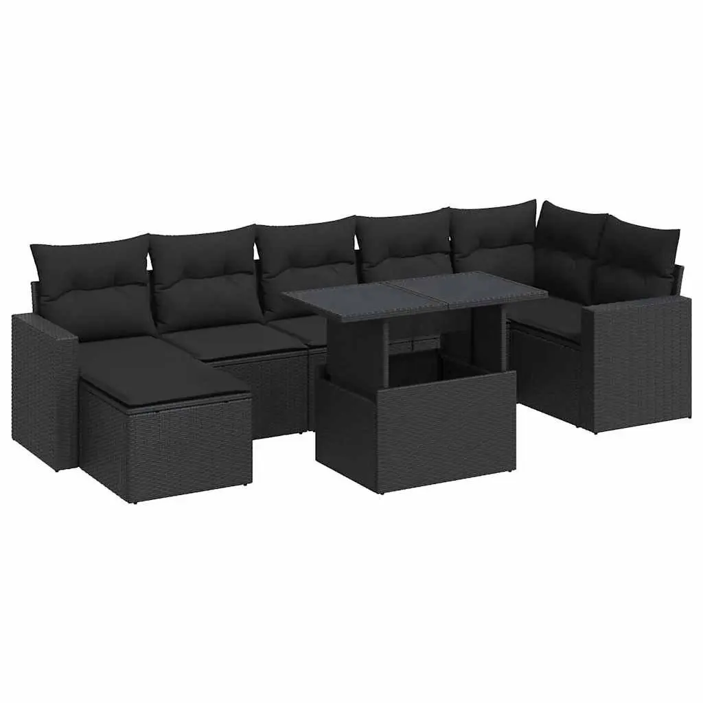 8 Piece Outdoor Garden Sofa Set Black PE Rattan Cushions Patio Furniture