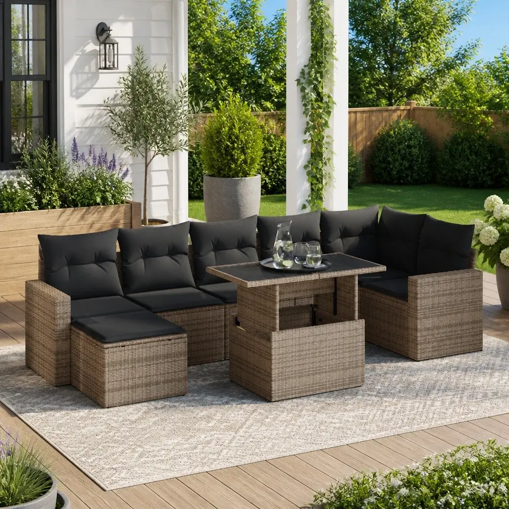 Garden Sofa Set 8 Piece Grey Outdoor Patio Furniture with Storage Cushions