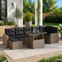 Reliable 8-Piece Grey Garden Sofa Set with Storage Solutions