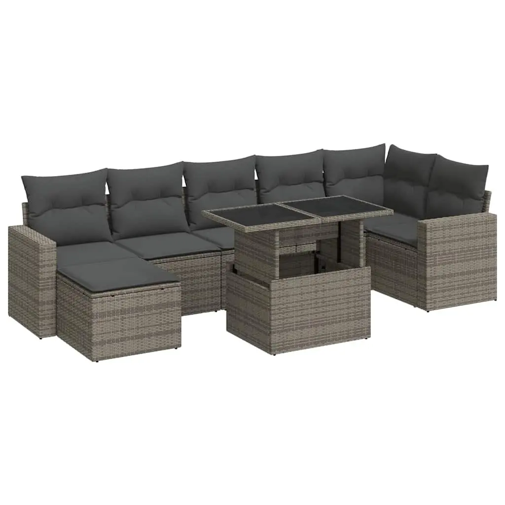 Garden Sofa Set 8 Piece Grey Outdoor Patio Furniture with Storage Cushions