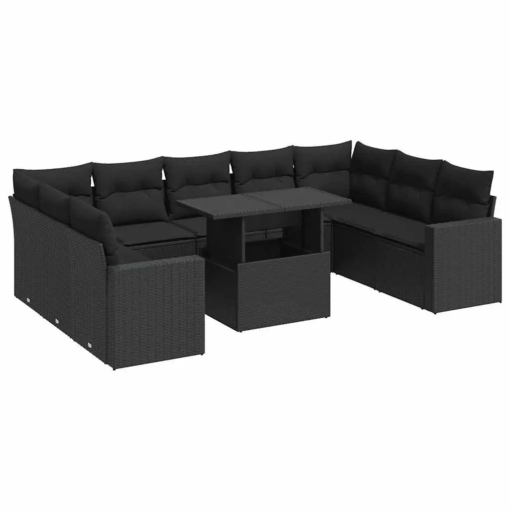 Garden Sofa Set 10 Piece Outdoor Furniture Black Poly Rattan Patio Seating