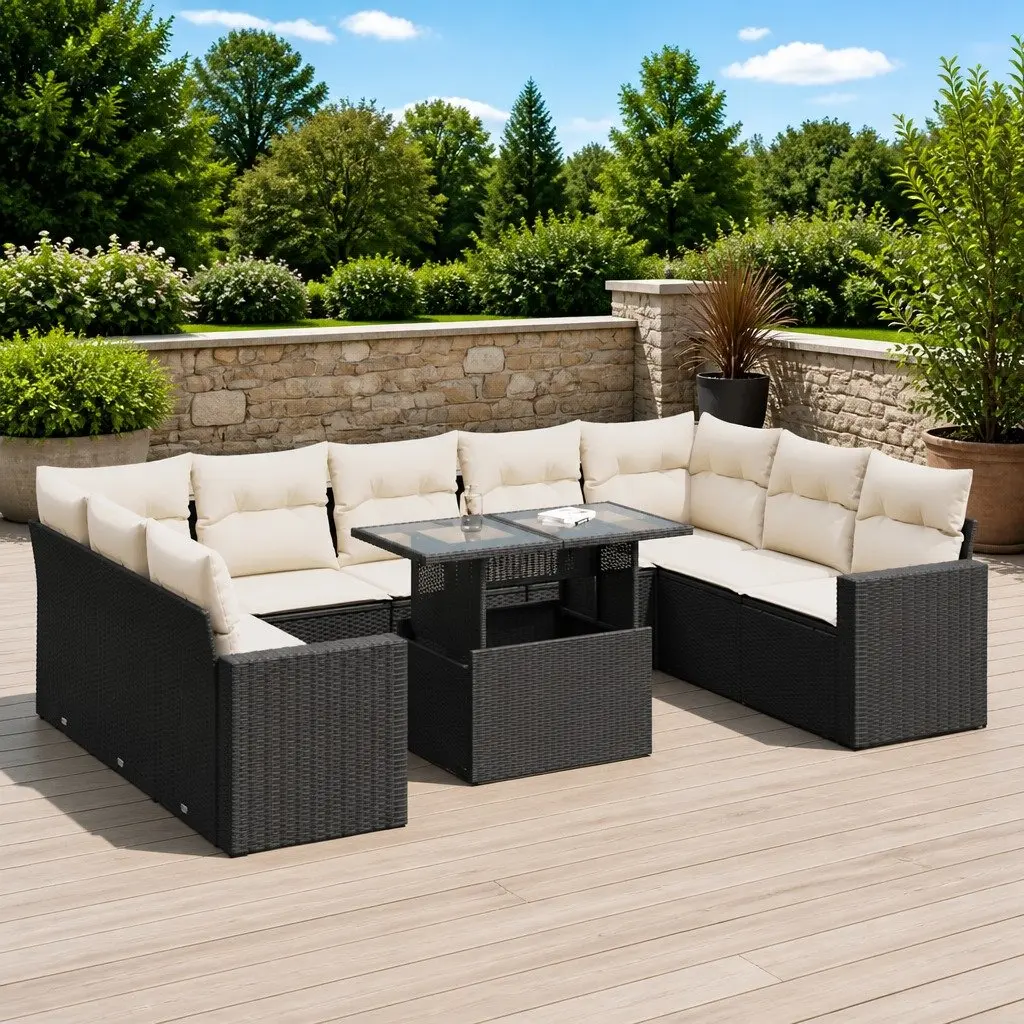 10 Piece Garden Sofa Set Outdoor Furniture Patio Black Storage Cushions