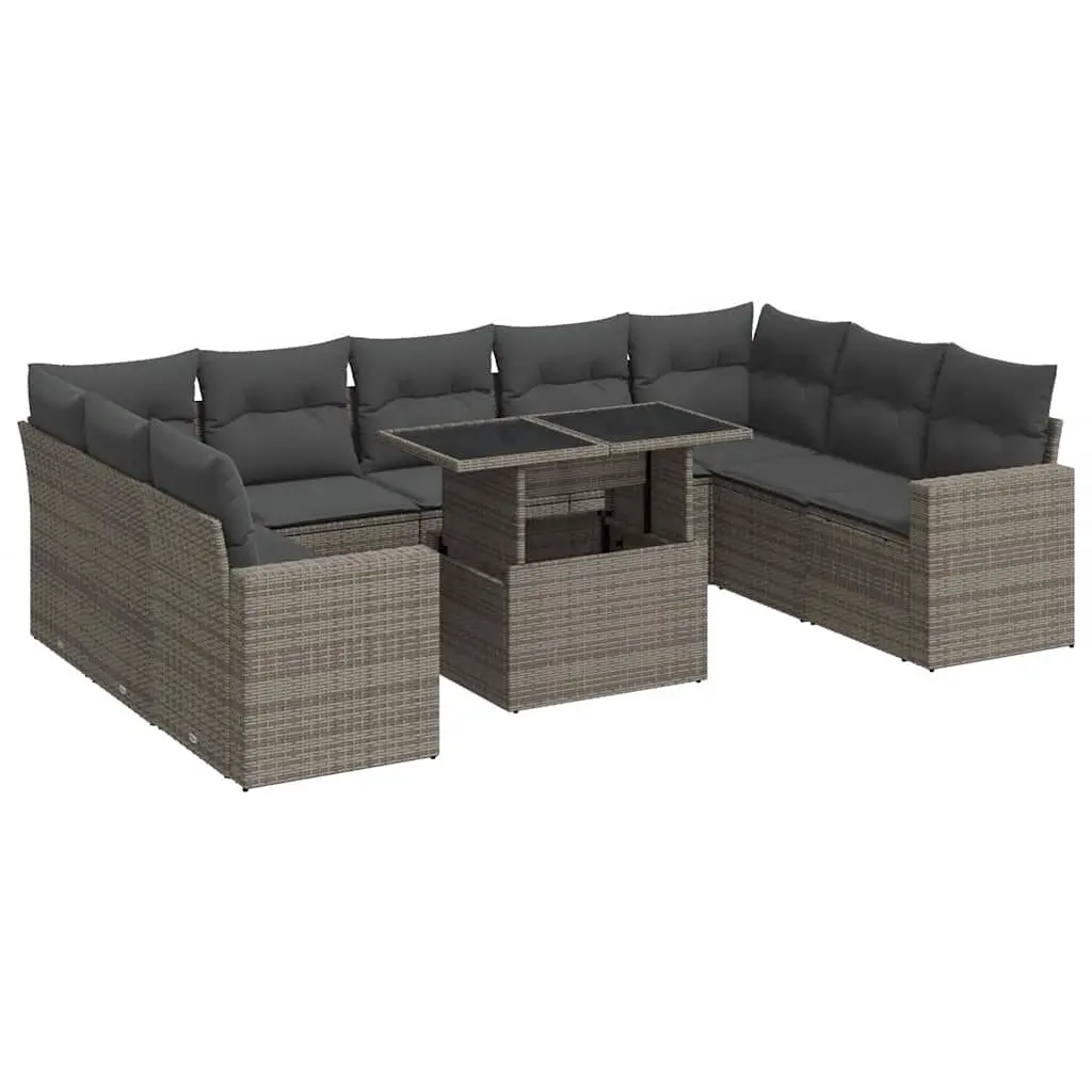 Garden Sofa Set 10 Piece Outdoor Furniture Grey Poly Rattan Patio Sectional