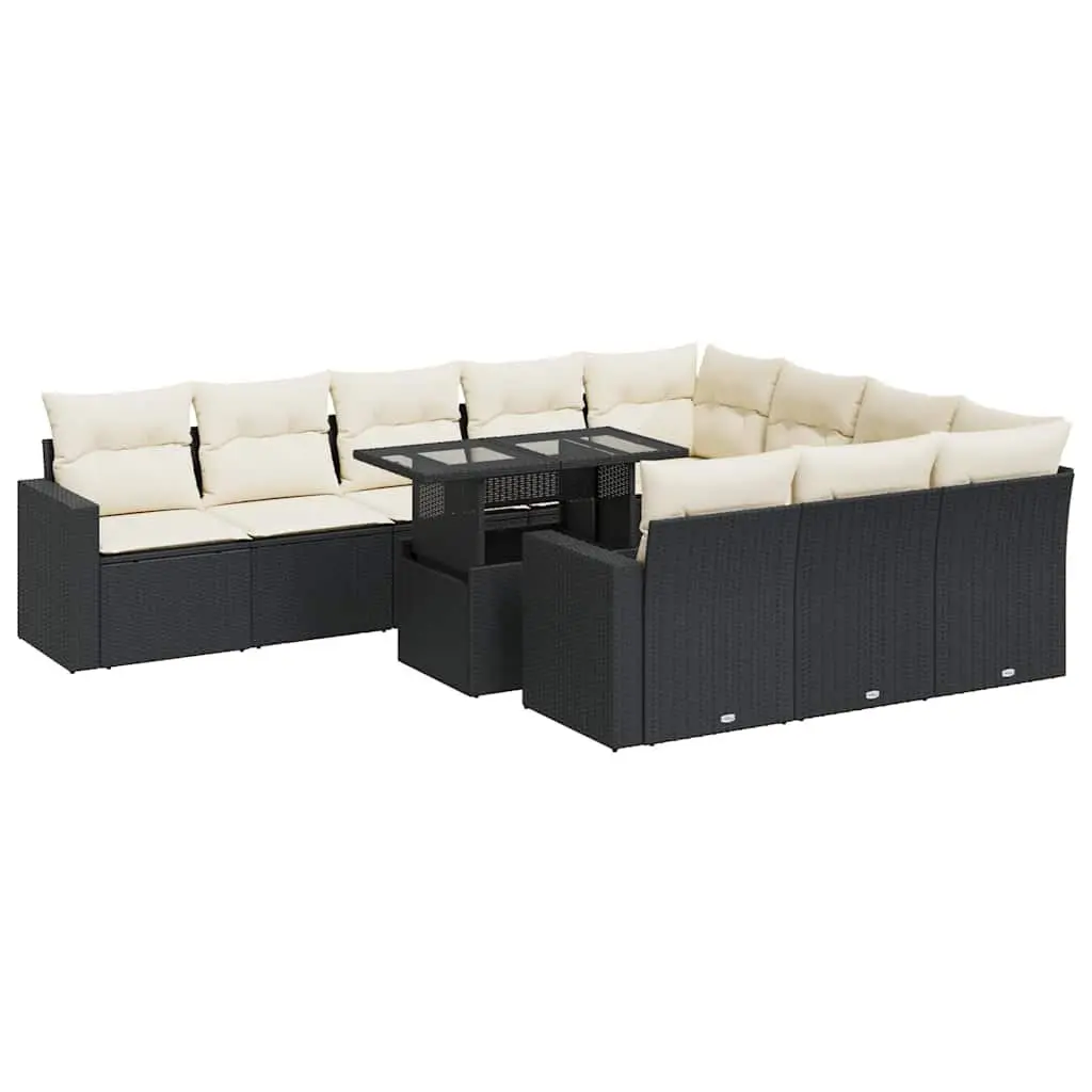 Garden Sofa Set 11 Piece Outdoor Patio Furniture Black Poly Rattan with Cushions