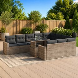 Reliable 11-Piece Grey Garden Sofa Set with Storage