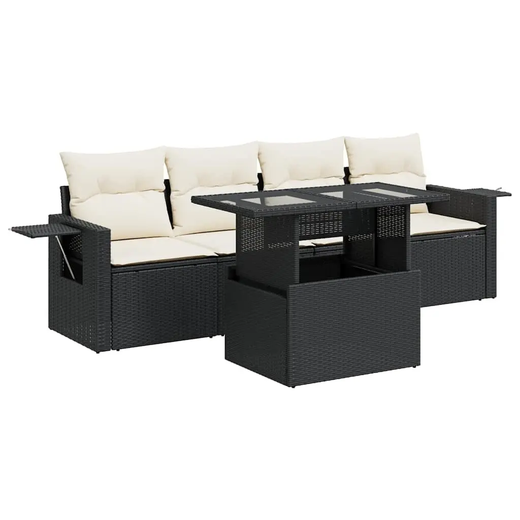 Garden Sofa Set 5 Piece Outdoor Furniture Black PE Rattan Patio Seating