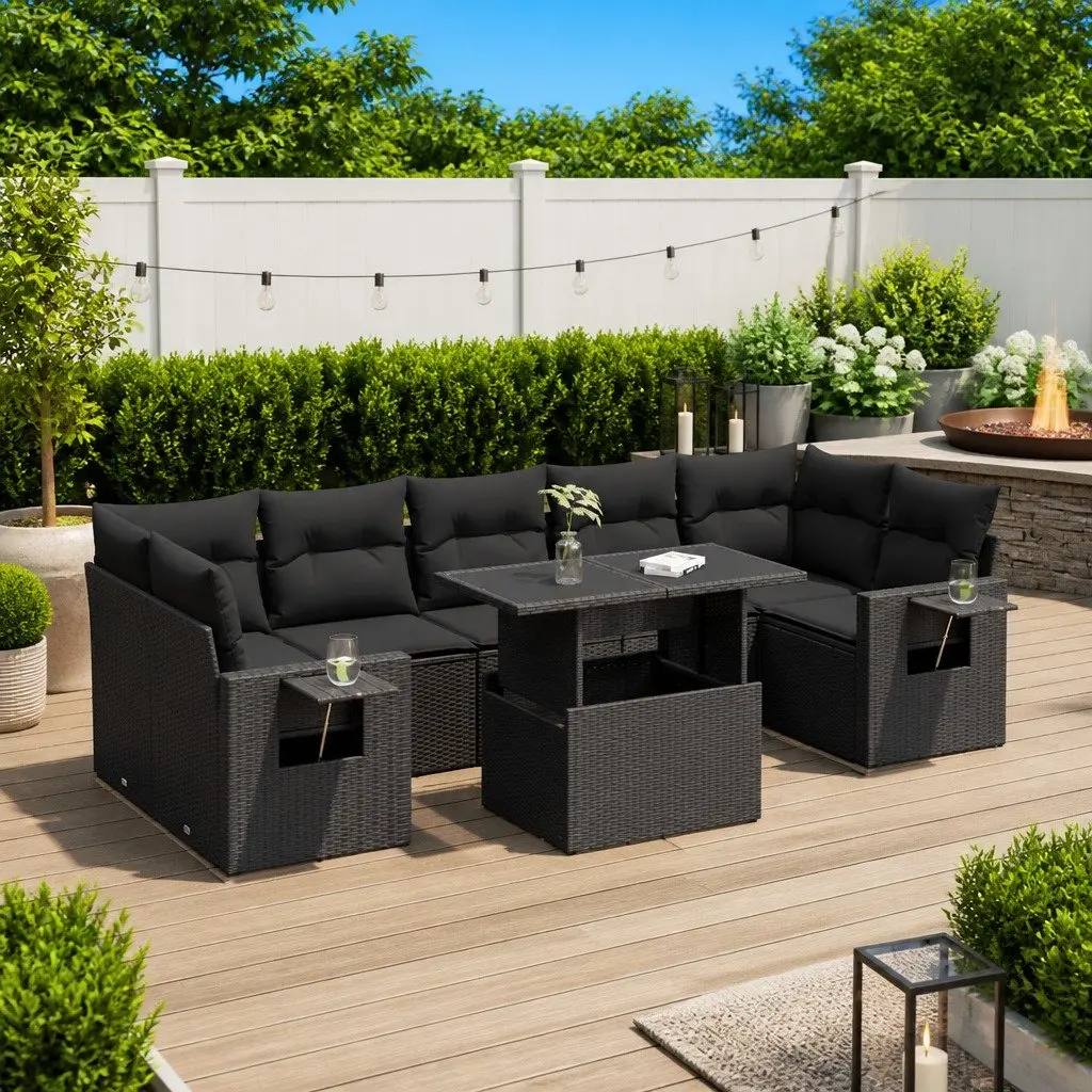 Garden Sofa Set 8 Piece Outdoor Furniture Patio Lounge Black Poly Rattan