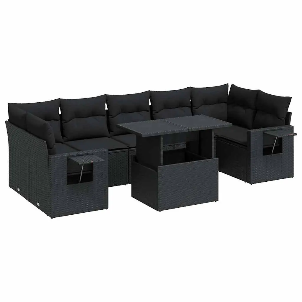 Garden Sofa Set 8 Piece Outdoor Furniture Patio Lounge Black Poly Rattan