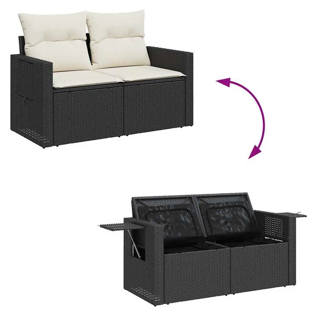 Outdoor 6 Piece Sofa Set Black Poly Rattan with Cushions Storage Adjustable Table