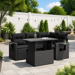 5 Piece Outdoor Garden Sofa Set with Storage Cushions Black Poly Rattan Patio