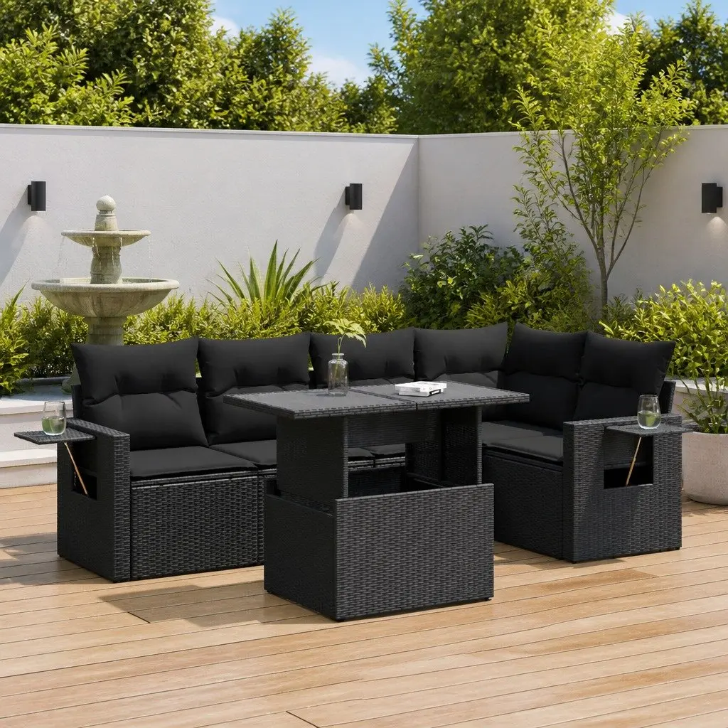 Outdoor Patio Garden Sofa Set 6 Piece Black Cushions Storage Compartment
