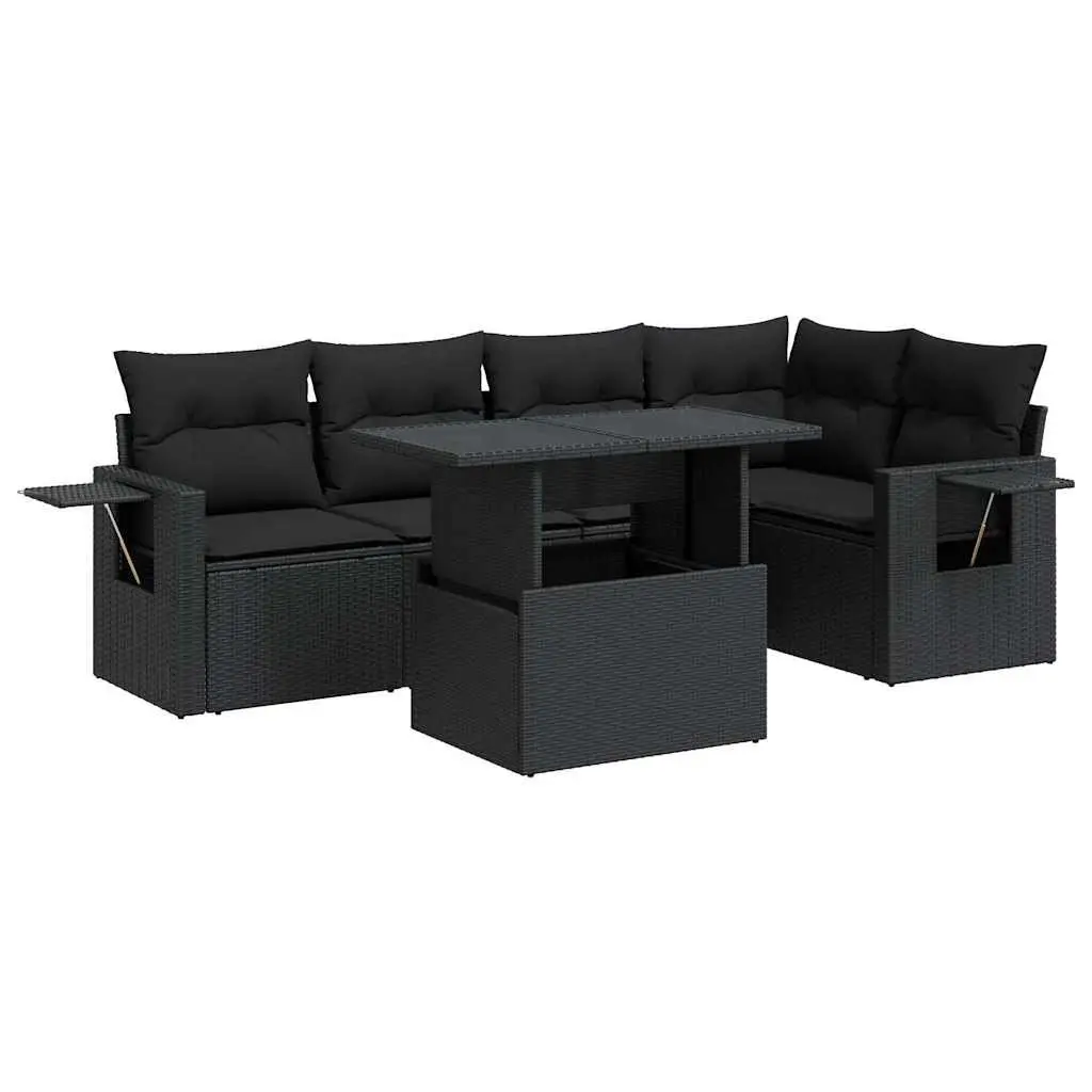 Outdoor Patio Garden Sofa Set 6 Piece Black Cushions Storage Compartment