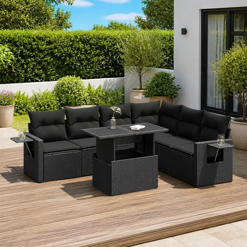 7 Piece Garden Sofa Set Outdoor Furniture Black Cushions Patio Sectional