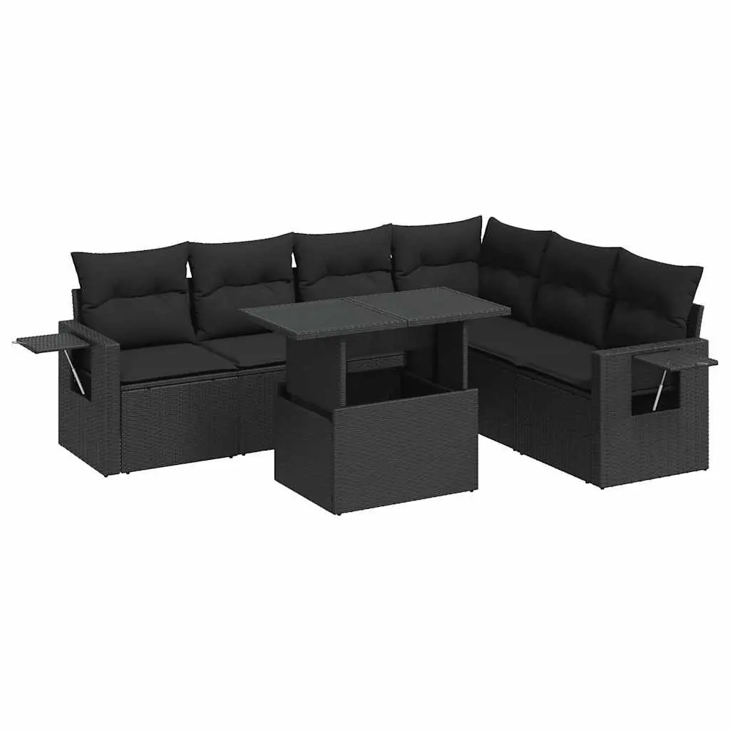 7 Piece Garden Sofa Set Outdoor Furniture Black Cushions Patio Sectional