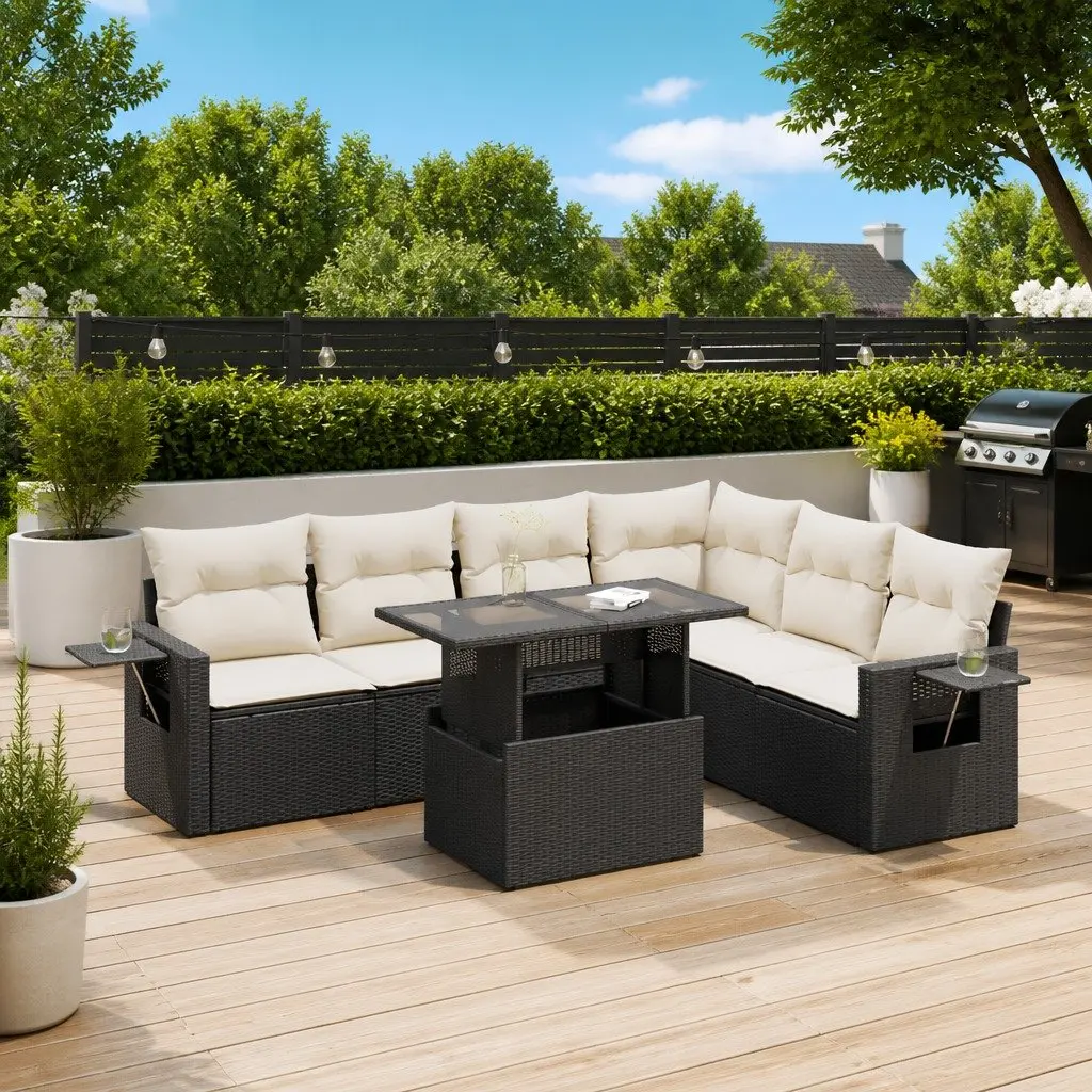7 Piece Garden Sofa Set Outdoor Lounge Furniture Patio Seating Black