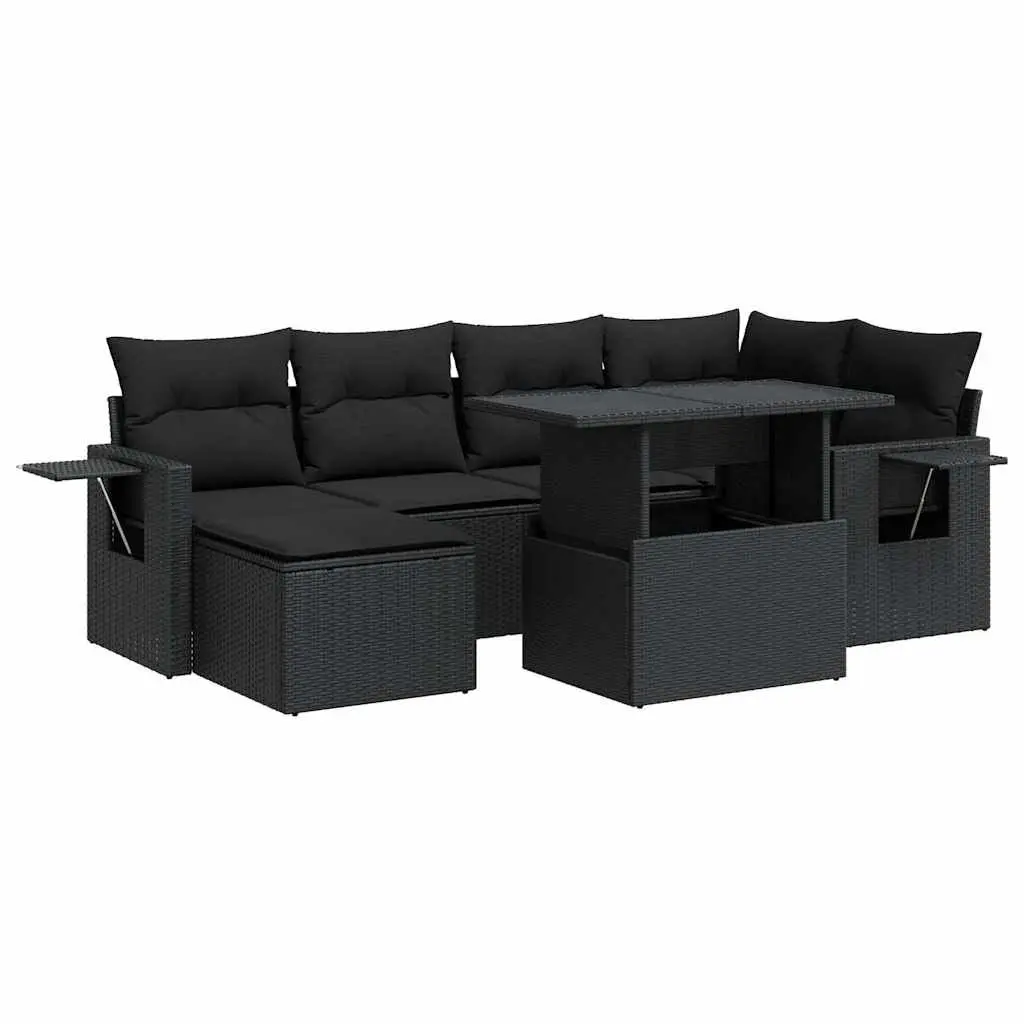 Garden Sofa Set Outdoor Furniture 7 Piece Poly Rattan Black