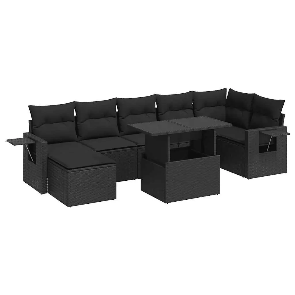 Garden Sofa Set 8 Piece Outdoor Furniture Black PE Rattan Patio Lounger