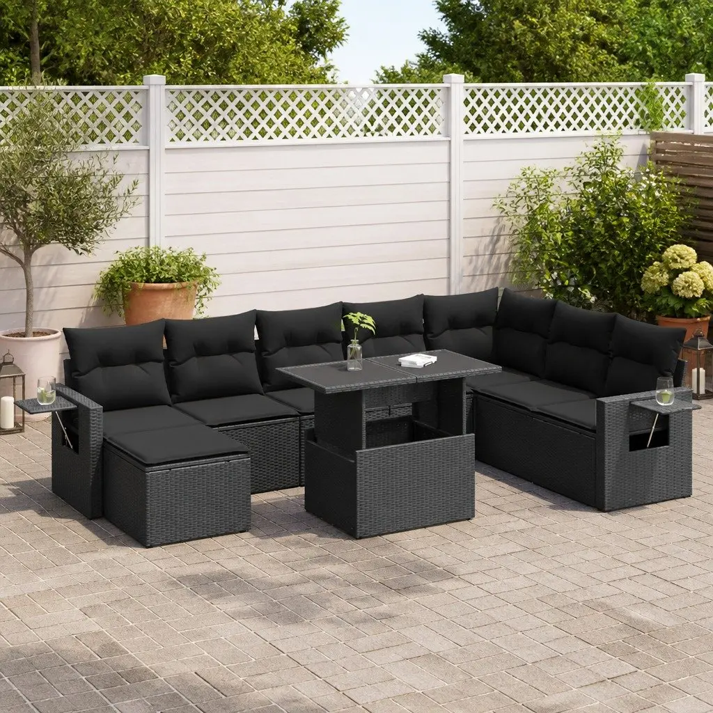 Garden Sofa Set 9 Piece Outdoor Furniture Patio Lounge Storage Cushions Black