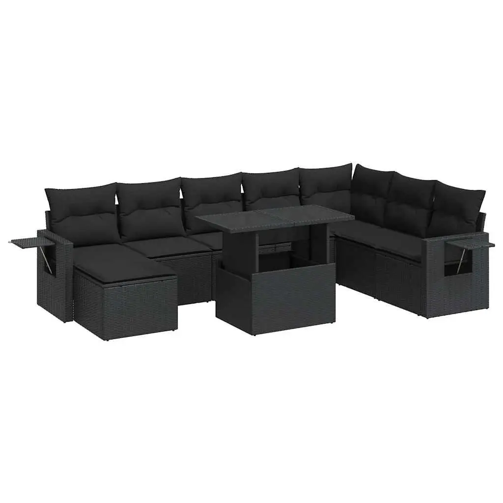 Garden Sofa Set 9 Piece Outdoor Furniture Patio Lounge Storage Cushions Black