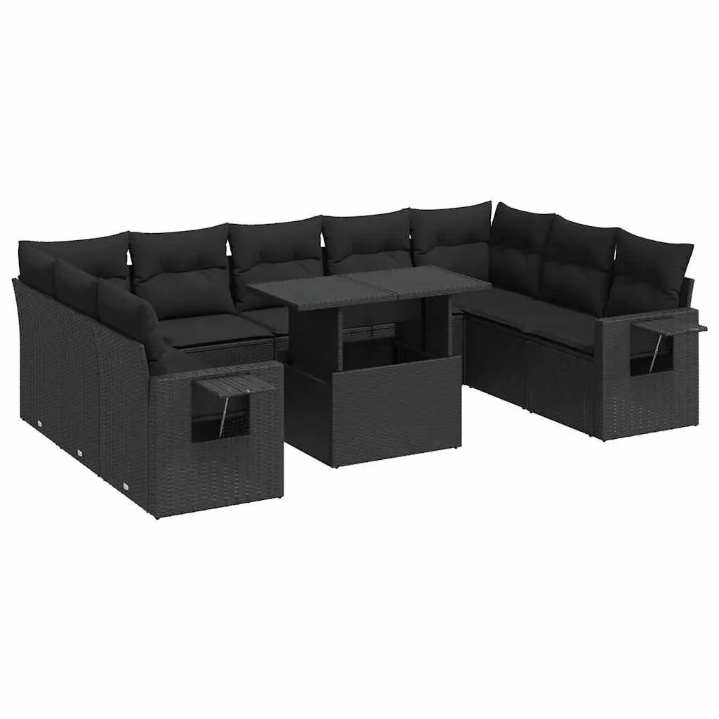 Garden Sofa Set Outdoor Furniture 10 Piece Patio Lounge Black Poly Rattan