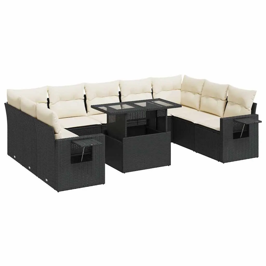 Outdoor Sofa Set 10 Piece Patio Furniture Black Poly Rattan Garden Sectional
