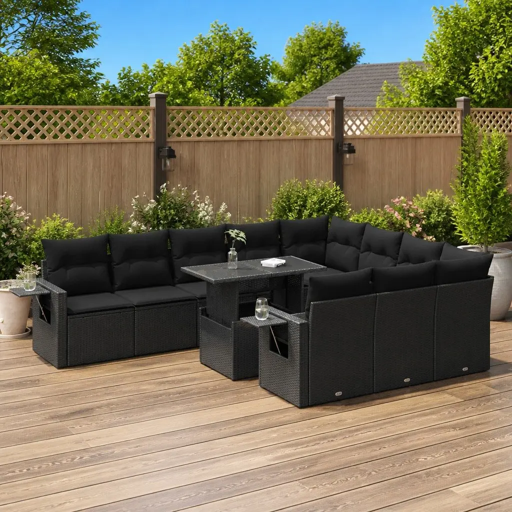 Garden Sofa Set 11 Piece Outdoor Furniture Patio Sectional Black PE Rattan