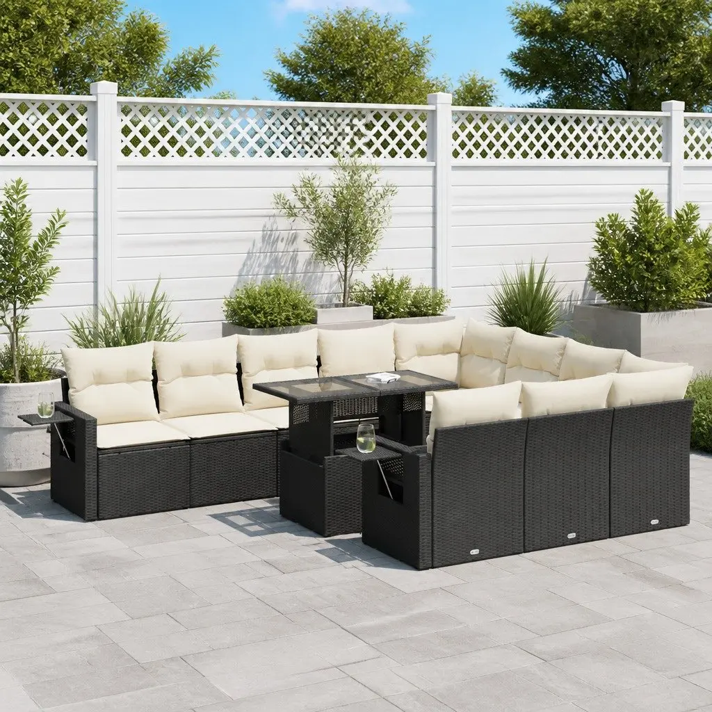 11 Piece Garden Sofa Set Outdoor Seating Storage Cushions Black Poly Rattan