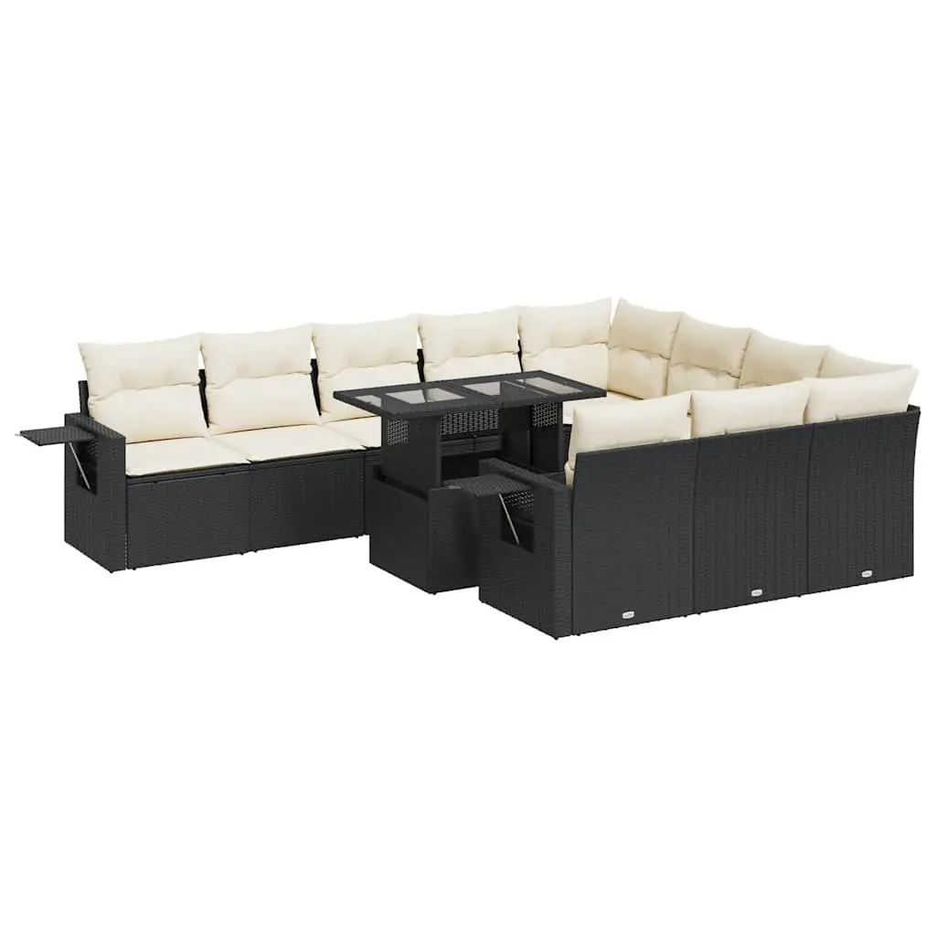 11 Piece Garden Sofa Set Outdoor Seating Storage Cushions Black Poly Rattan