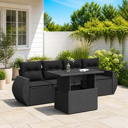 Garden Sofa Set 5 Piece Outdoor Furniture Patio Lounge Seating Black Rattan