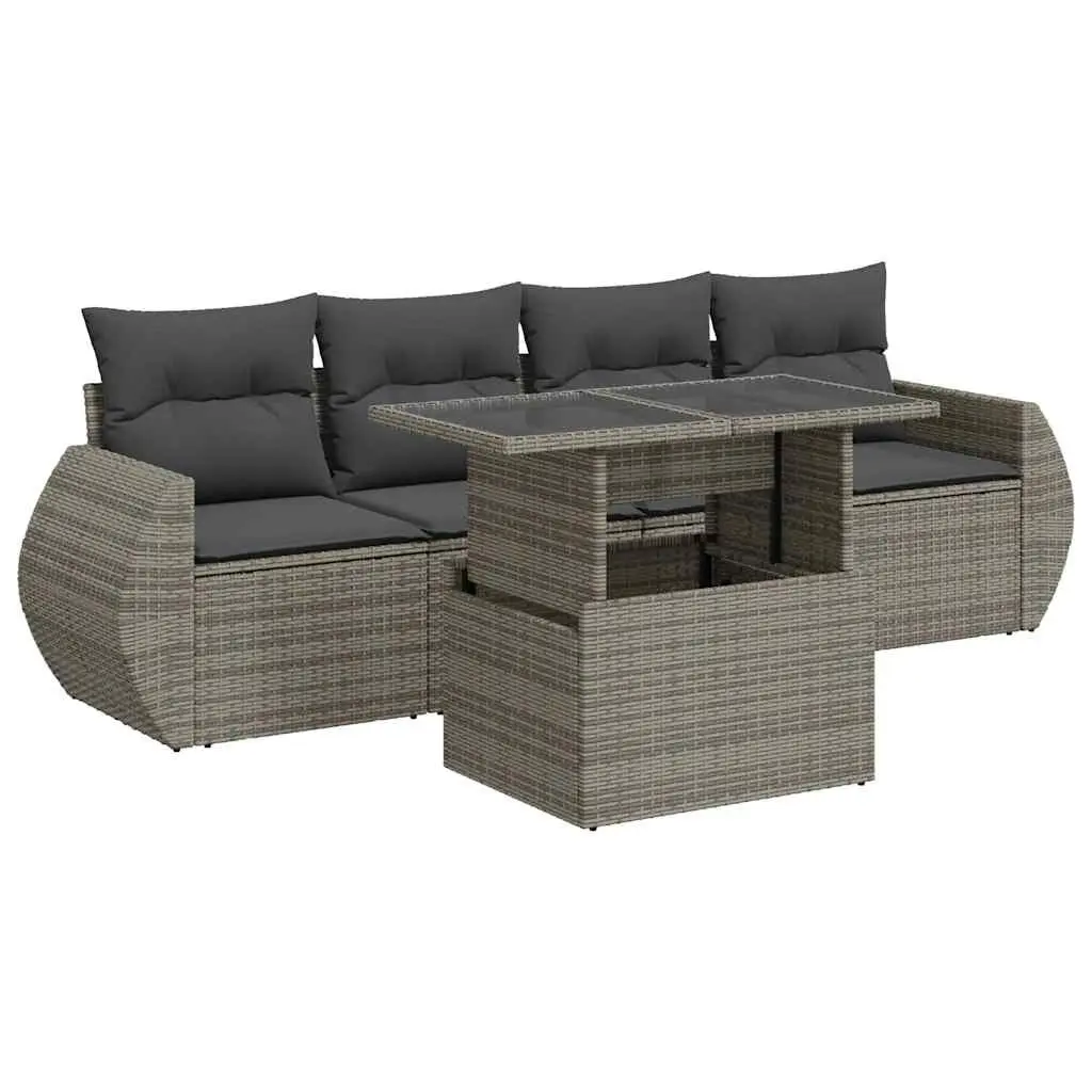 Garden Sofa Set 5 Piece Outdoor Furniture Grey PE Rattan Patio Lounge