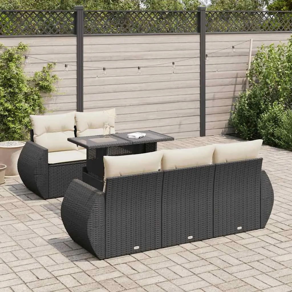 Garden Sofa Set Outdoor Furniture 6 Piece Black Poly Rattan Patio Seating