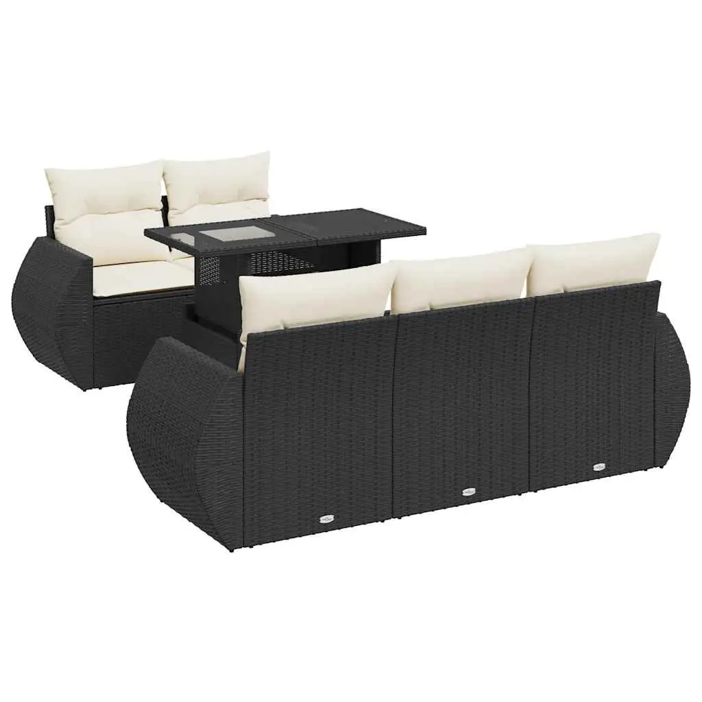 Garden Sofa Set Outdoor Furniture 6 Piece Black Poly Rattan Patio Seating