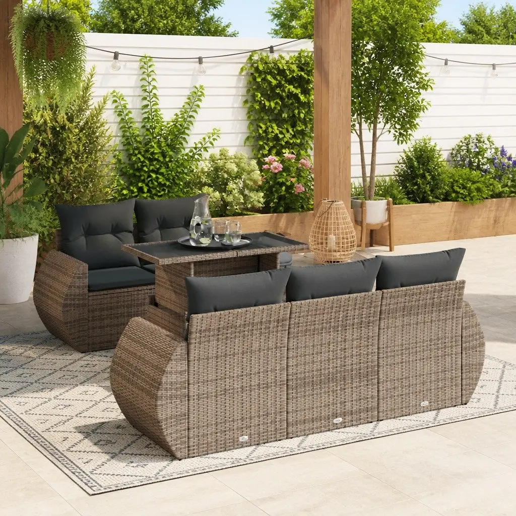Garden Sofa Set 6 Piece Grey Poly Rattan Outdoor Furniture Patio Seating with