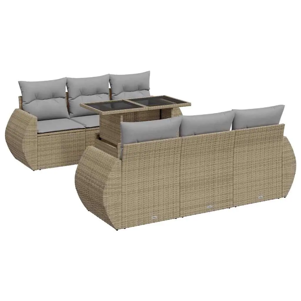 Outdoor Patio Furniture Sofa Set 7 Piece Adjustable Table Beige Poly Rattan with Cushions
