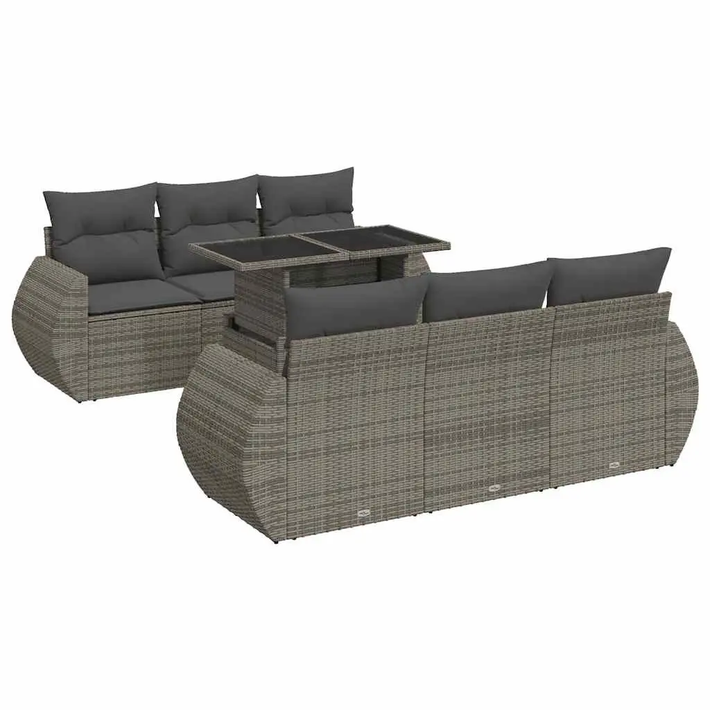 Outdoor Patio Furniture Sofa Set Grey 7 Piece Rattan with Cushions for Garden and Terrace Use