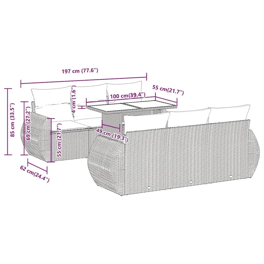 Outdoor Patio Furniture Sofa Set Grey 7 Piece Rattan with Cushions for Garden and Terrace Use