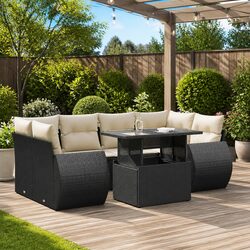 Comfortable 7-Piece Garden Sofa Set in Black Rattan