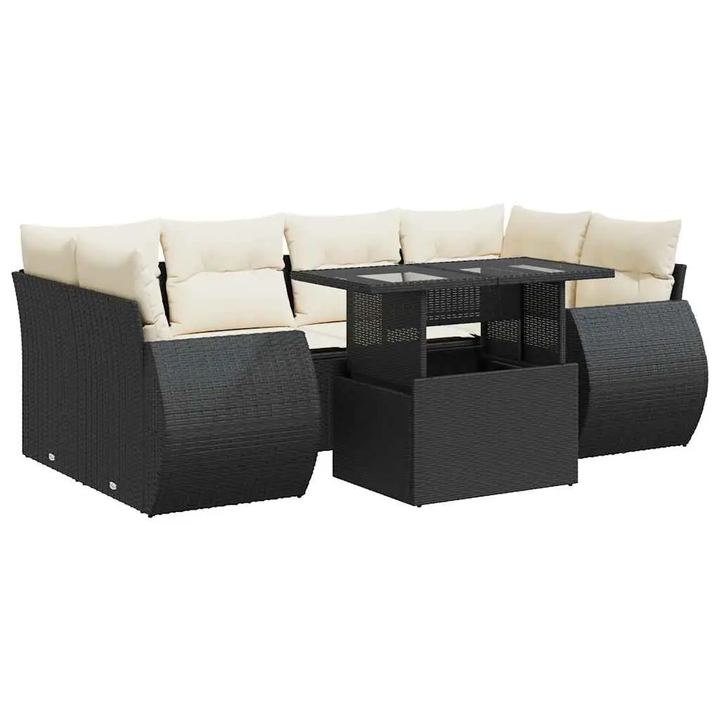 Garden Sofa Set 7 Piece Black Poly Rattan Outdoor Furniture Patio Seating