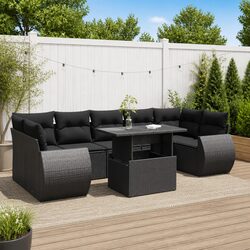 Garden Sofa Set 8 Piece Outdoor Furniture Patio Black Poly Rattan with Cushions