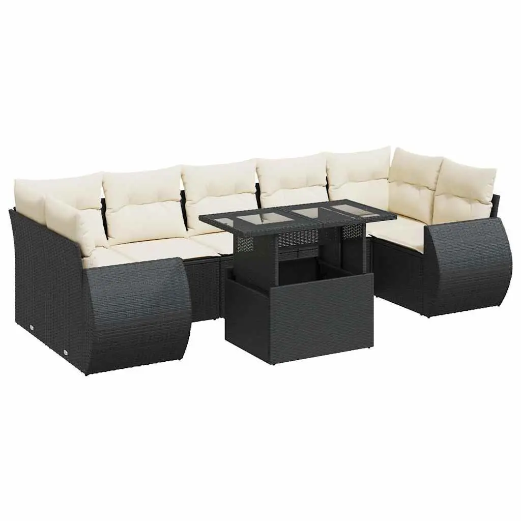 Garden Sofa Set 8 Piece Outdoor Furniture Black Poly Rattan Patio Sectional