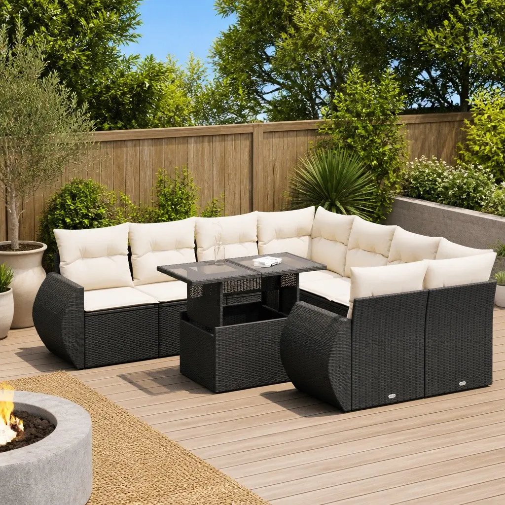 Garden Sofa Set 9 Piece Outdoor Patio Furniture Lounger Cushions Black