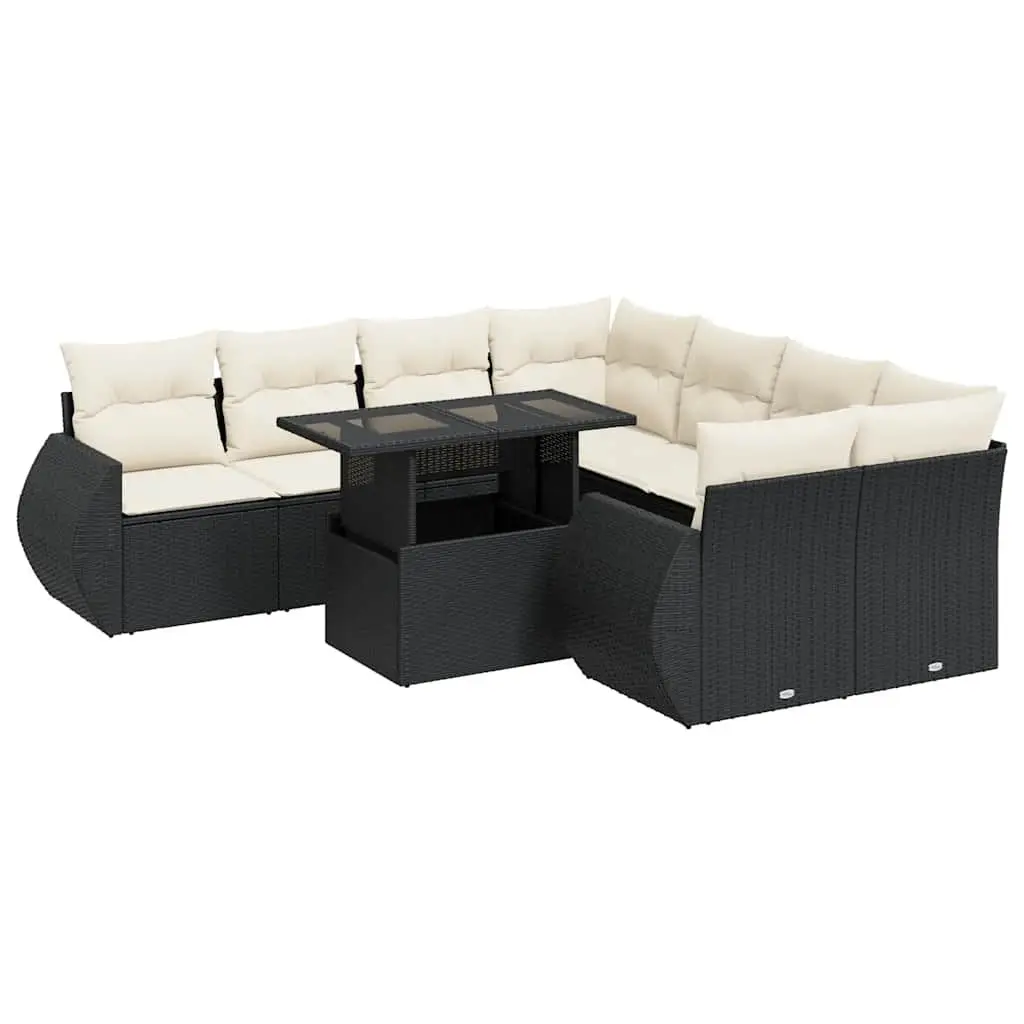 Garden Sofa Set 9 Piece Outdoor Patio Furniture Lounger Cushions Black