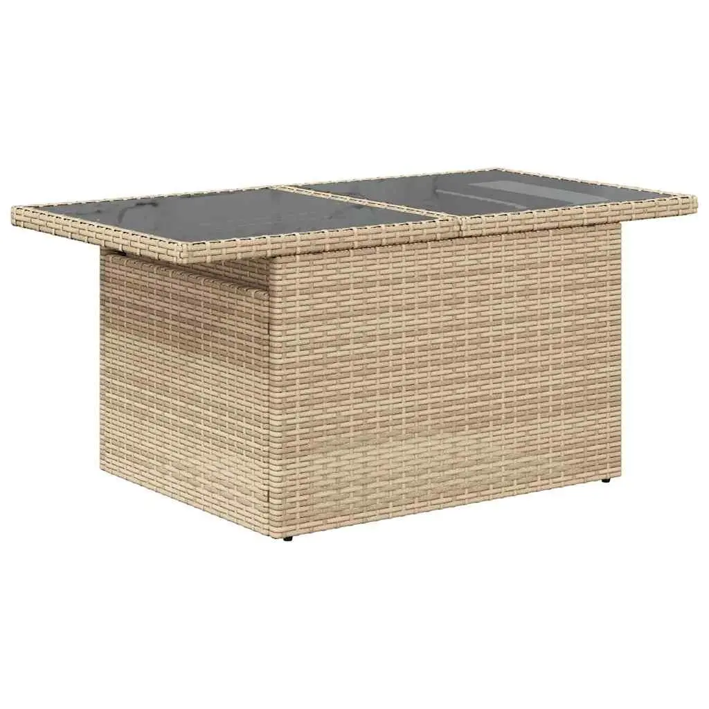 9PieceBeigePolyRattanGardenSofaSetPatioFurnitureAdjustableTableStorageCushions